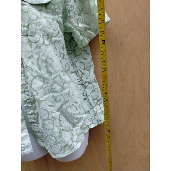 Womens Sheer Floral Button-Up Short Sleeve Shirt Size 12 Green Alfred Dunner - Picture 4 of 4